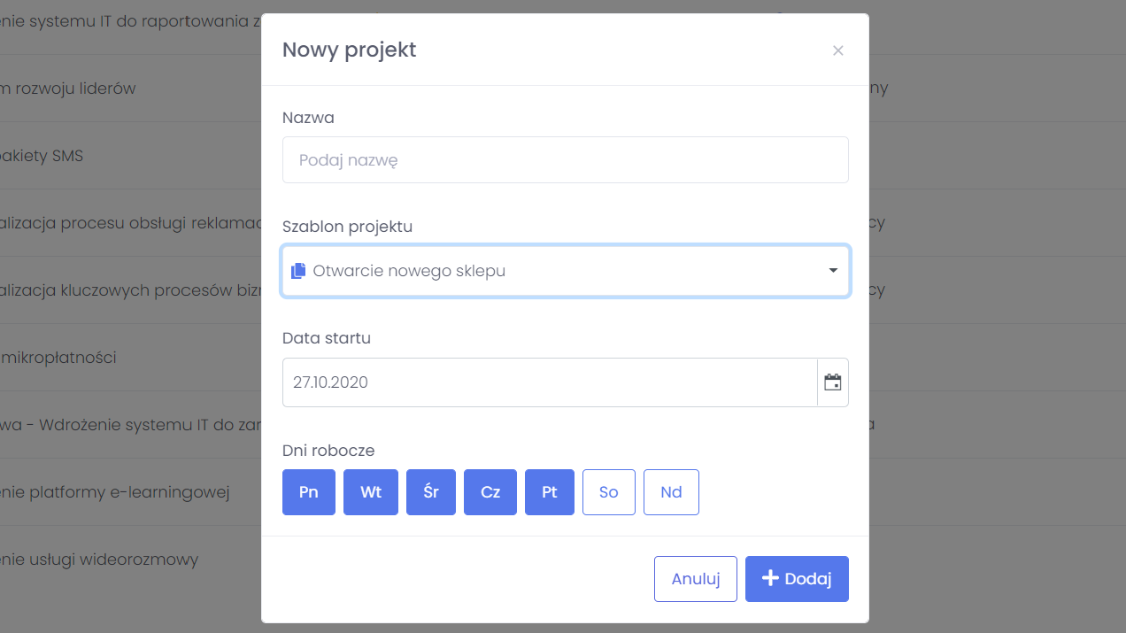 Tworzenie planów projektów za pomocą szablonów FlexiProject